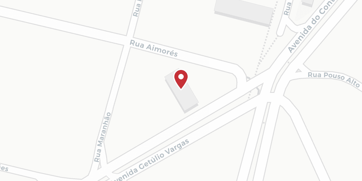 Mapa da região da loja, na esquina da Av. Getúlio Vargas com a Rua Aimorés, no bairro Funcionários.